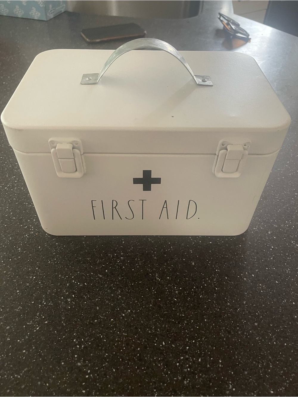 Rae Dunn White First Aid Metal Storage Box with Handle